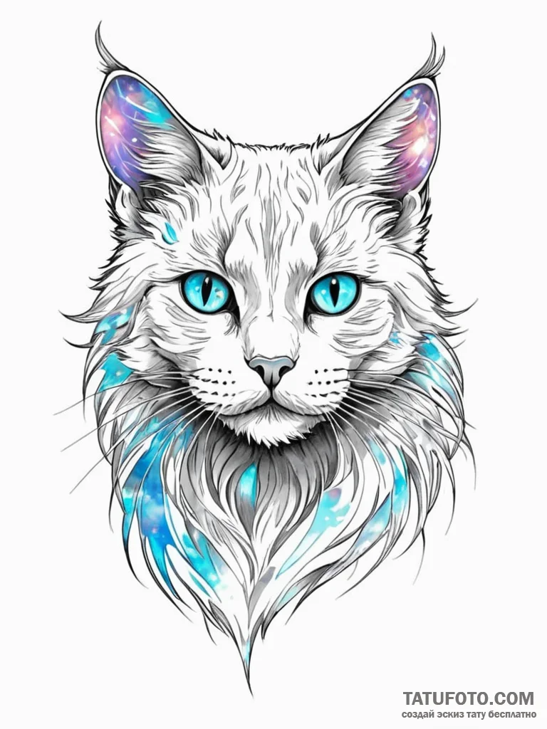 Tattoo sketch, cat with holographic fur: a sl... - эскиз тату (№1752352548_0, 12.07.2025 20:35) — Tatufoto.com
