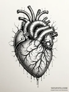 Tattoo sketch, cybernetic heart: a realistic... - эскиз тату (№1752353055_0, 12.07.2025 20:44) — Tatufoto.com