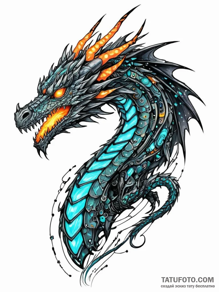 Tattoo sketch, digital dragon, a majestic eas... - эскиз тату (№1752353226_0, 12.07.2025 20:47) — Tatufoto.com
