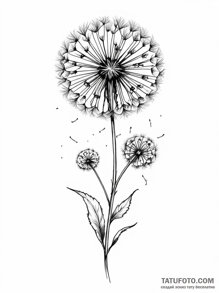 Tattoo sketch, dandelion dna, a delicate dand... - эскиз тату (№1752353311_0, 12.07.2025 20:48) — Tatufoto.com