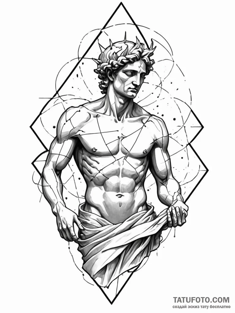 Tattoo sketch, deconstructed deity, a classic… — эскиз тату (№1752353564_0, 12.07.2025 20:52) — Tatufoto.com