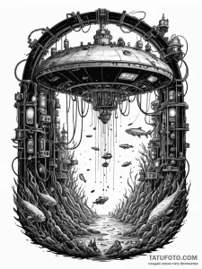 Tattoo sketch, deep sea data mine, a submarin... - эскиз тату (№1752353648_0, 12.07.2025 20:54) — Tatufoto.com