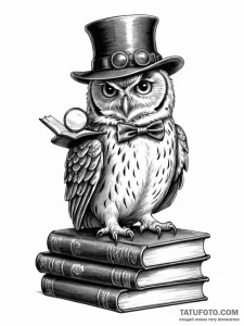 Tattoo sketch, detective owl's study, a wise... - эскиз тату (№1752353818_0, 12.07.2025 20:56) — Tatufoto.com