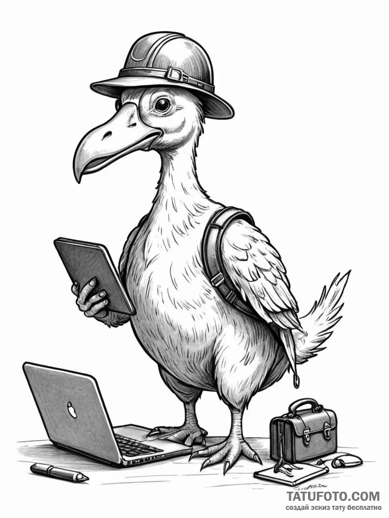 Tattoo sketch, dodo of diligence, a whimsical... - эскиз тату (№1752353987_0, 12.07.2025 20:59) — Tatufoto.com