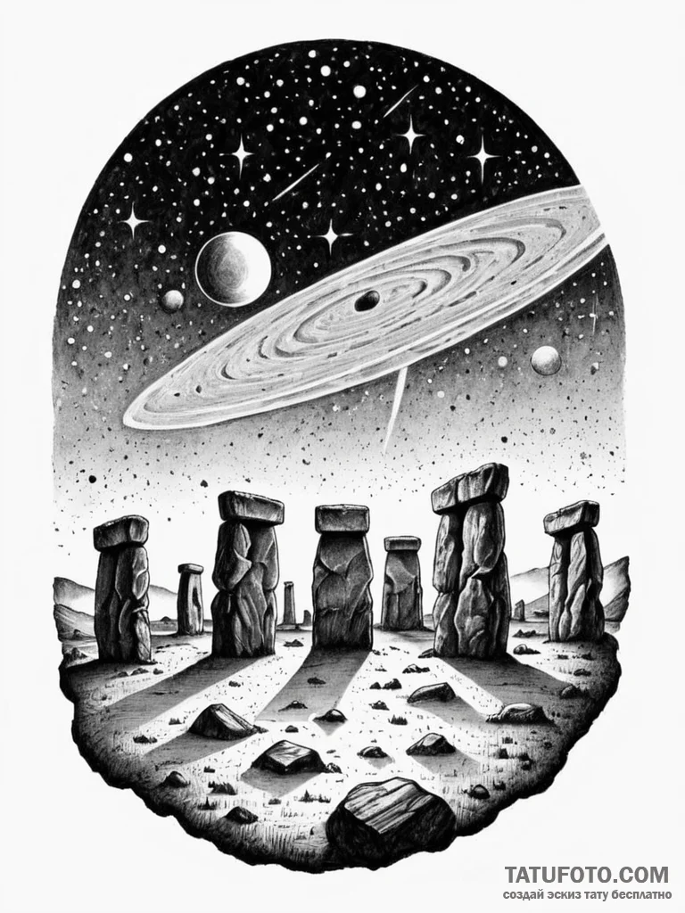 Tattoo sketch, distant echoes of megaliths, s... - эскиз тату (№1752354326_0, 12.07.2025 21:05) — Tatufoto.com