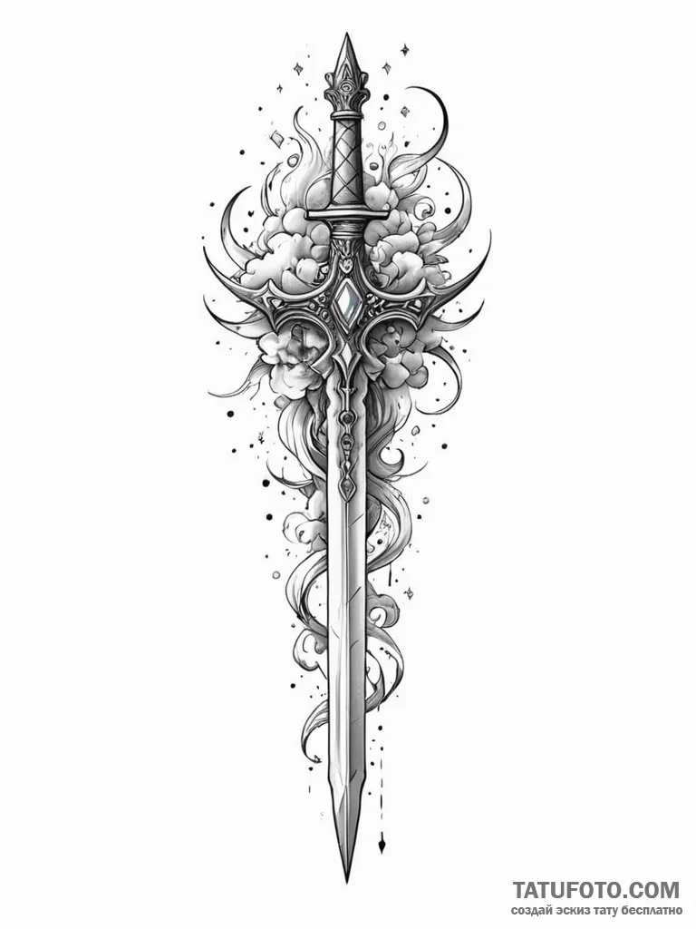 Tattoo sketch, dematerializing dagger, an orn… — эскиз тату (№1752354496_0, 12.07.2025 21:08) — Tatufoto.com