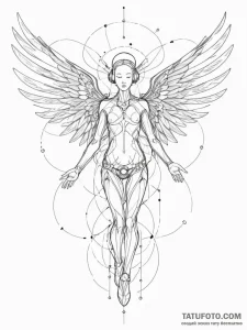 Tattoo sketch, divine digital avatar, a seren... - эскиз тату (№1752354580_0, 12.07.2025 21:09) — Tatufoto.com