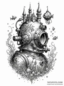 Tattoo sketch, dreaming deep sea diver, an ol... - эскиз тату (№1752354665_0, 12.07.2025 21:11) — Tatufoto.com