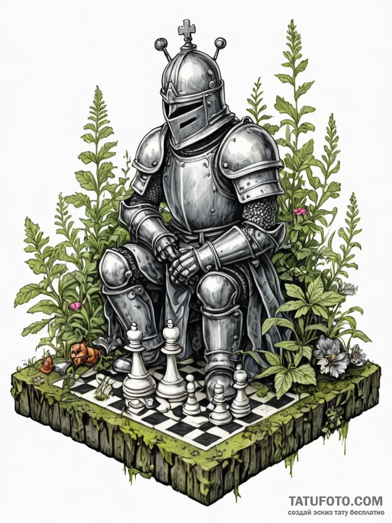 Tattoo sketch, discarded ai chess piece, a be... - эскиз тату (№1752354749_0, 12.07.2025 21:12) — Tatufoto.com
