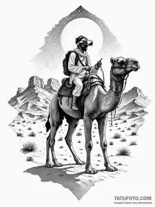 Tattoo sketch, desert nomad in vr, a lone fig... - эскиз тату (№1752355002_0, 12.07.2025 21:16) — Tatufoto.com