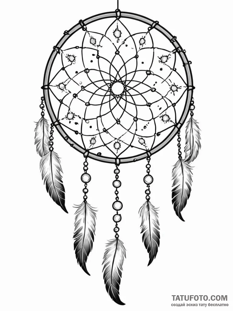Tattoo sketch, digital dreamcatcher, a tradit... - эскиз тату (№1752355171_0, 12.07.2025 21:19) — Tatufoto.com