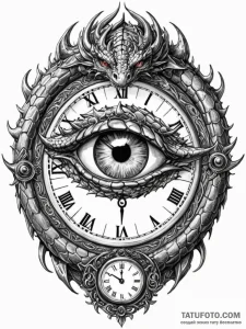 Tattoo sketch, dragon's eye timepiece, a fier... - эскиз тату (№1752355340_0, 12.07.2025 21:22) — Tatufoto.com