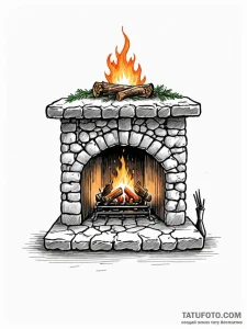 Tattoo sketch, digital hearth, a cozy firepla... - эскиз тату (№1752355509_0, 12.07.2025 21:25) — Tatufoto.com