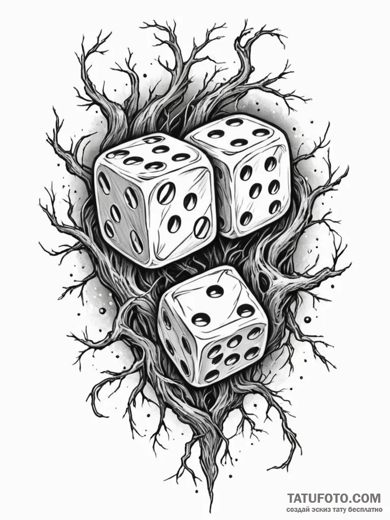 Tattoo sketch, dice of destiny, a pair of tra... - эскиз тату (№1752355678_0, 12.07.2025 21:27) — Tatufoto.com