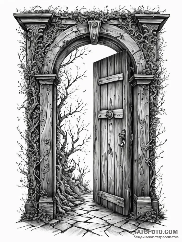 Tattoo sketch, doorway to the dreamscape, an... - эскиз тату (№1752355848_0, 12.07.2025 21:30) — Tatufoto.com