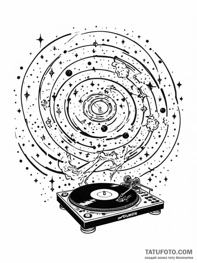 Tattoo sketch, dynamic disc jockey, a dj turn... - эскиз тату (№1752356101_0, 12.07.2025 21:35) — Tatufoto.com