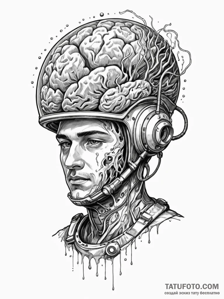 Tattoo sketch, deep thought diver, a figure i… — эскиз тату (№1752356270_0, 12.07.2025 21:37) — Tatufoto.com