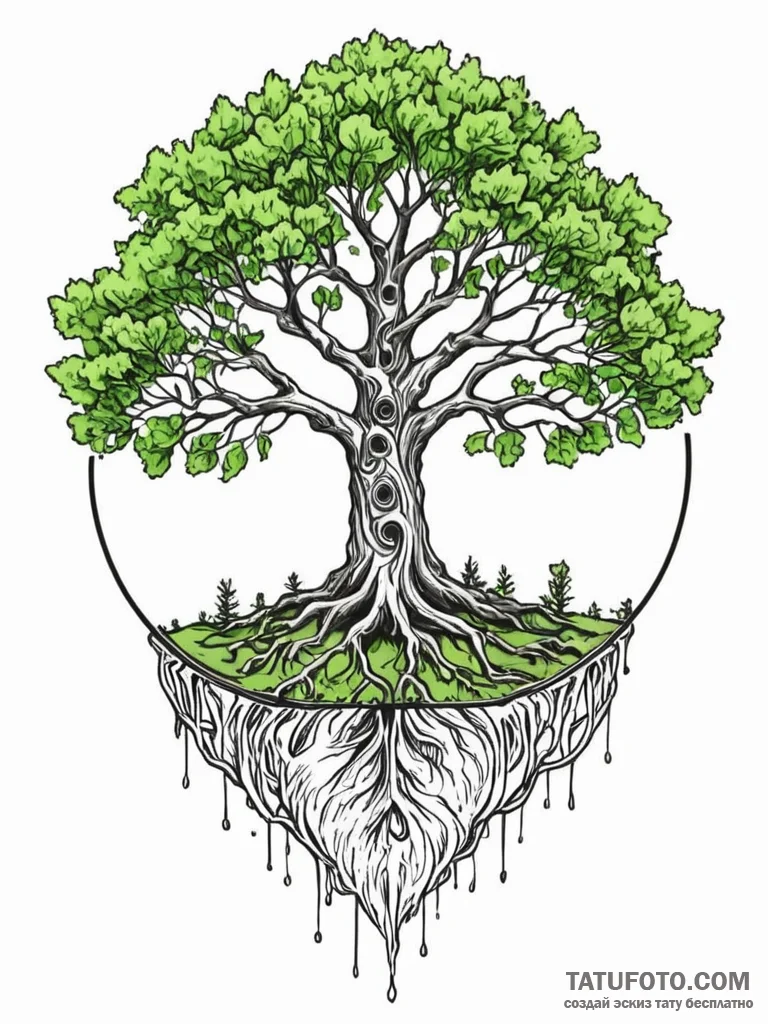 Tattoo sketch, divided world tree, a majestic... - эскиз тату (№1752356523_0, 12.07.2025 21:42) — Tatufoto.com