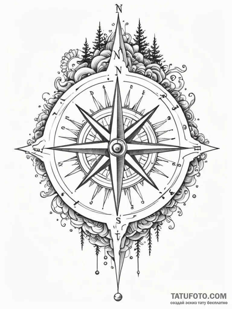 Tattoo sketch, dream logic compass, a compass... - эскиз тату (№1752356693_0, 12.07.2025 21:44) — Tatufoto.com