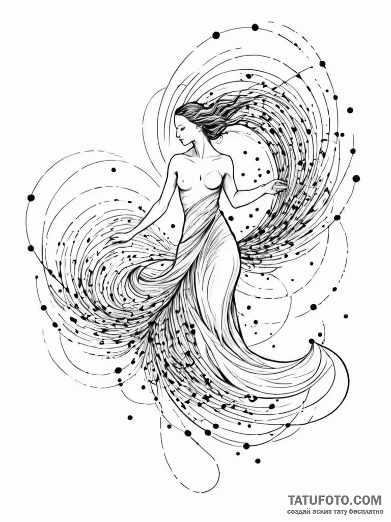 Tattoo sketch, dancing data waves, abstract,... - эскиз тату (№1752356777_0, 12.07.2025 21:46) — Tatufoto.com