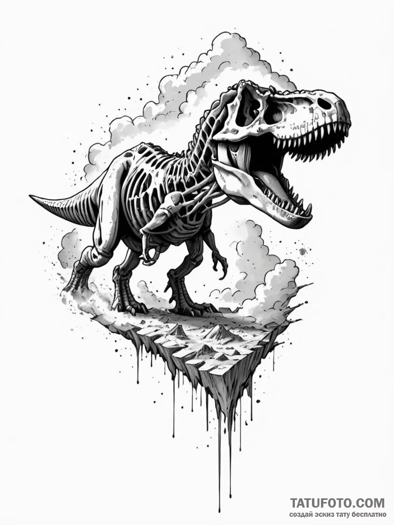 Tattoo sketch, disappearing dinosaur fossil,... - эскиз тату (№1752356863_0, 12.07.2025 21:47) — Tatufoto.com