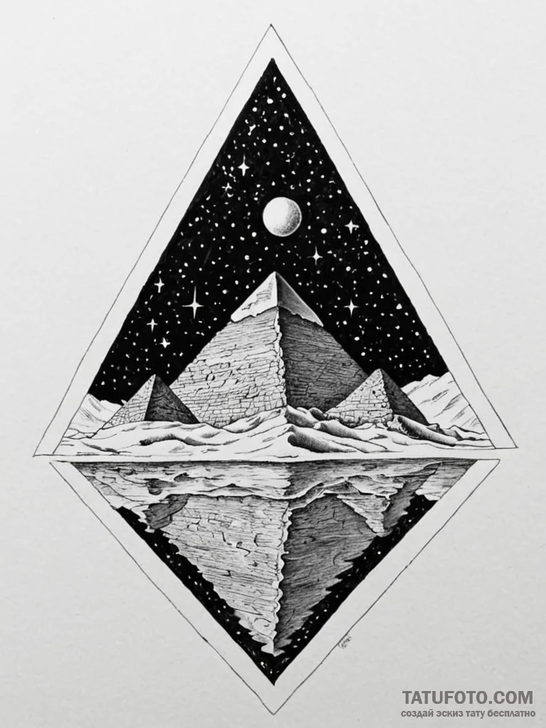 Tattoo sketch, desert pyramid, galactic refle... - эскиз тату (№1752356947_0, 12.07.2025 21:49) — Tatufoto.com