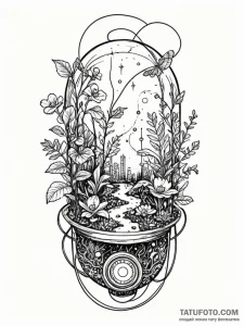 Tattoo sketch, electric ecosystem, a lush, vi... - эскиз тату (№1752357455_0, 12.07.2025 21:57) — Tatufoto.com