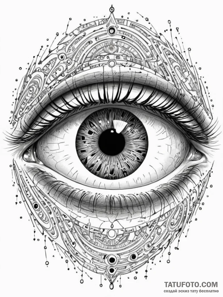 Tattoo sketch, enigmatic eye of ai, a highly... - эскиз тату (№1752357624_0, 12.07.2025 22:00) — Tatufoto.com