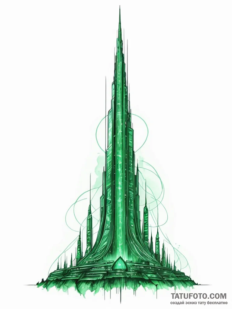 Tattoo sketch, emerald city data spire, a tow... - эскиз тату (№1752357963_0, 12.07.2025 22:06) — Tatufoto.com