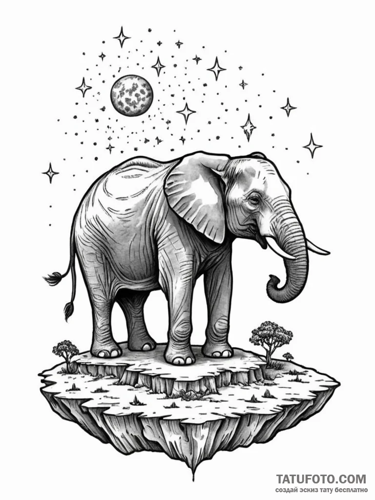 Tattoo sketch, existential elephant, a majest… — эскиз тату (№1752358047_0, 12.07.2025 22:07) — Tatufoto.com