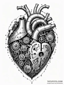Tattoo sketch, enigma machine heart, a styliz... - эскиз тату (№1752358217_0, 12.07.2025 22:10) — Tatufoto.com