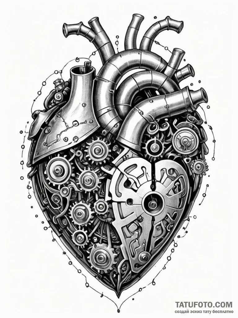 Tattoo sketch, enigma machine heart, a styliz… — эскиз тату (№1752358217_0, 12.07.2025 22:10) — Tatufoto.com