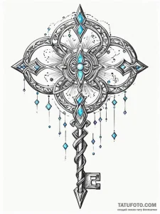 Tattoo sketch, ethereal encryption key, a flo... - эскиз тату (№1752358302_0, 12.07.2025 22:11) — Tatufoto.com