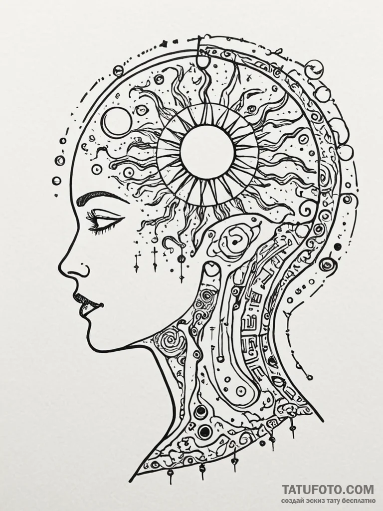 Tattoo sketch, eclipse of awareness, a dramat... - эскиз тату (№1752358471_0, 12.07.2025 22:14) — Tatufoto.com