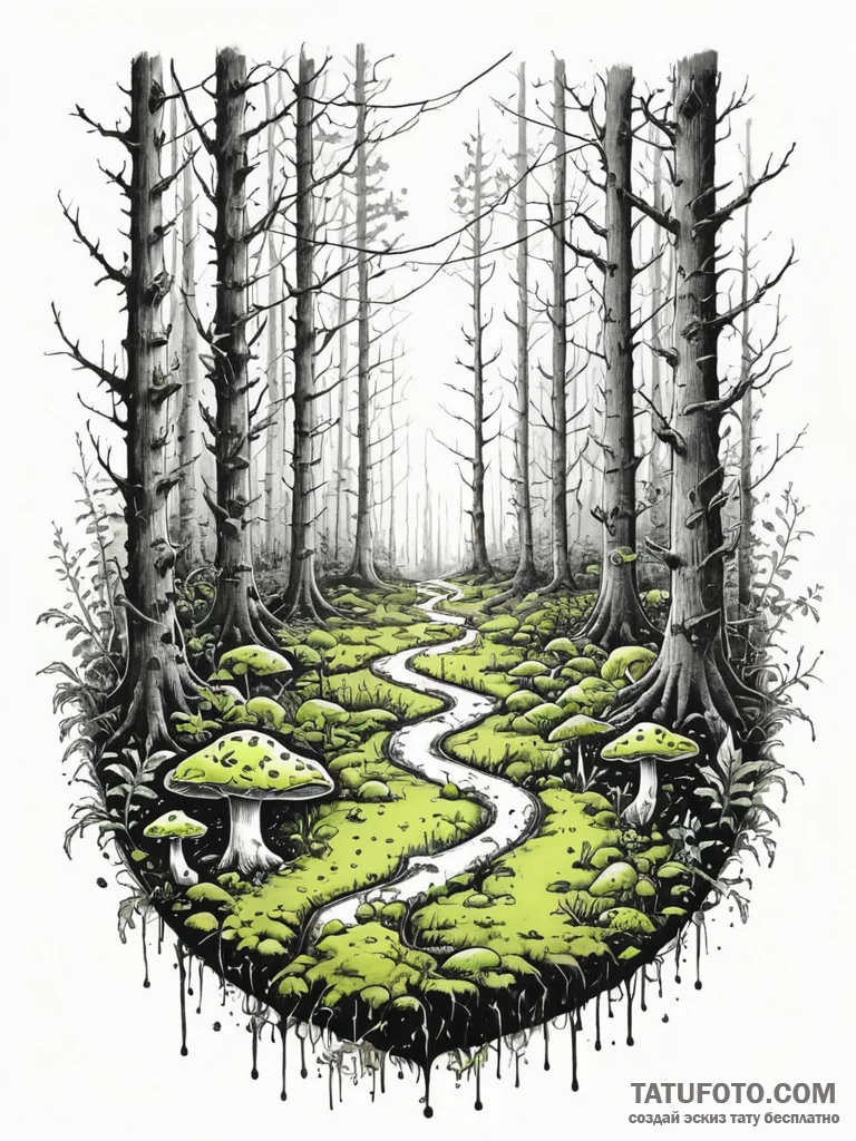 Tattoo sketch, electric forest floor, a fores... - эскиз тату (№1752358810_0, 12.07.2025 22:20) — Tatufoto.com
