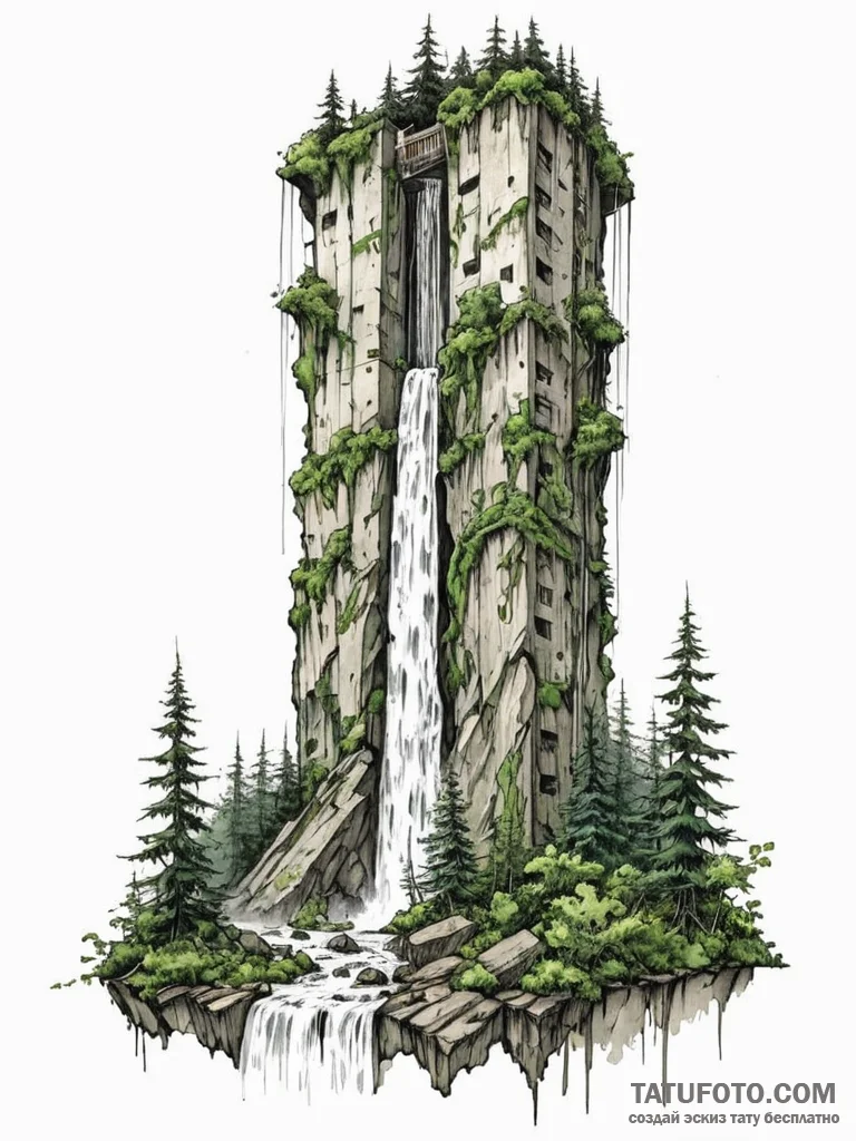 Tattoo sketch, eco-reclaimed skyscraper, a ma... - эскиз тату (№1752359492_0, 12.07.2025 22:31) — Tatufoto.com
