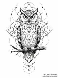 Tattoo sketch, enlightened owl, quantum glow,... - эскиз тату (№1752359665_0, 12.07.2025 22:34) — Tatufoto.com