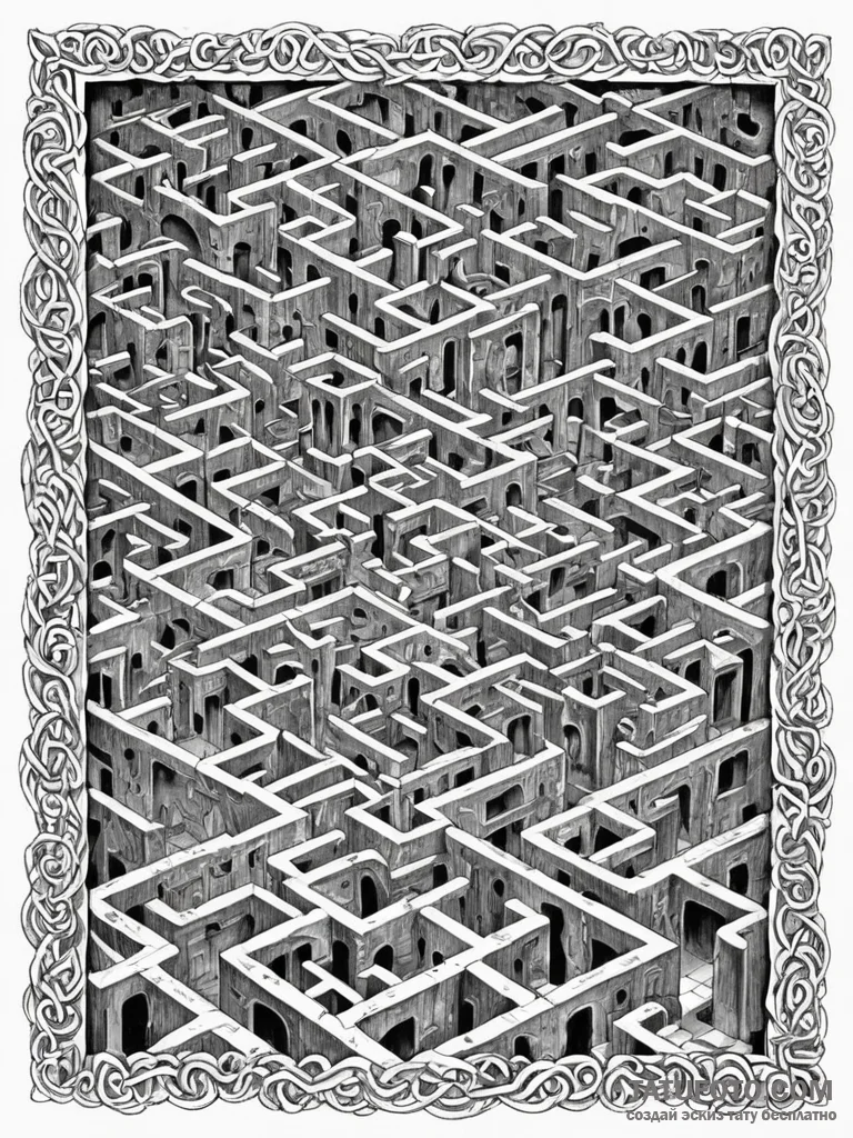 Tattoo sketch, endless mirror maze, a complex… — эскиз тату (№1752359937_0, 12.07.2025 22:38) — Tatufoto.com