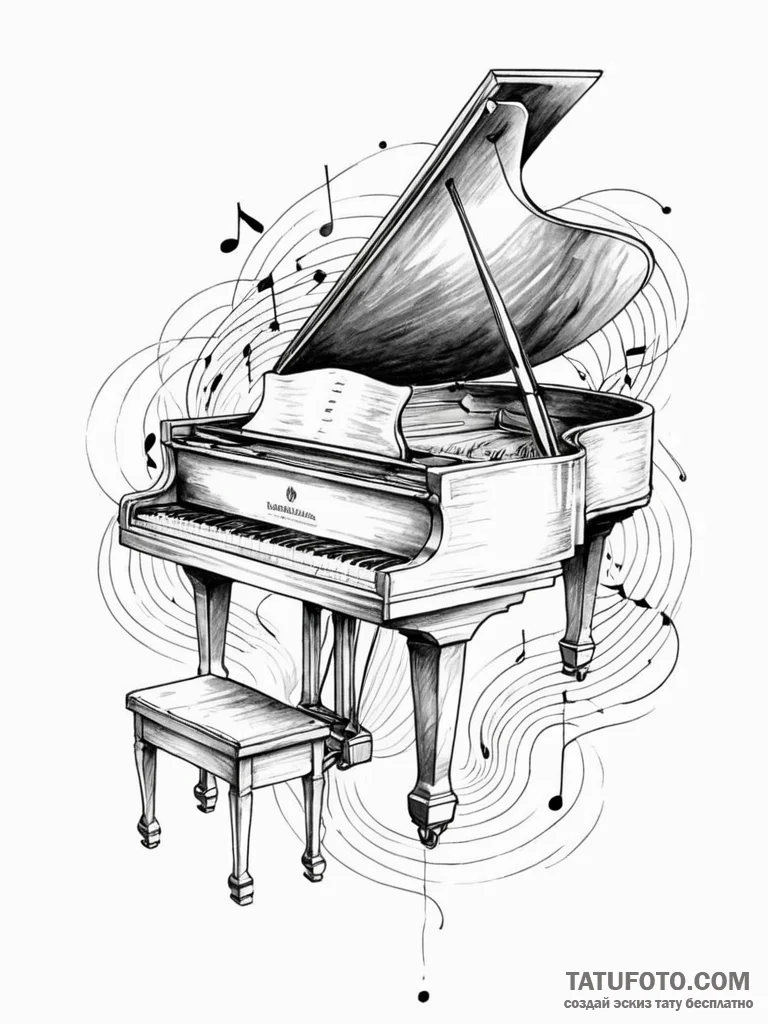 Tattoo sketch, echoing grand piano, a grand p... - эскиз тату (№1752360371_0, 12.07.2025 22:46) — Tatufoto.com