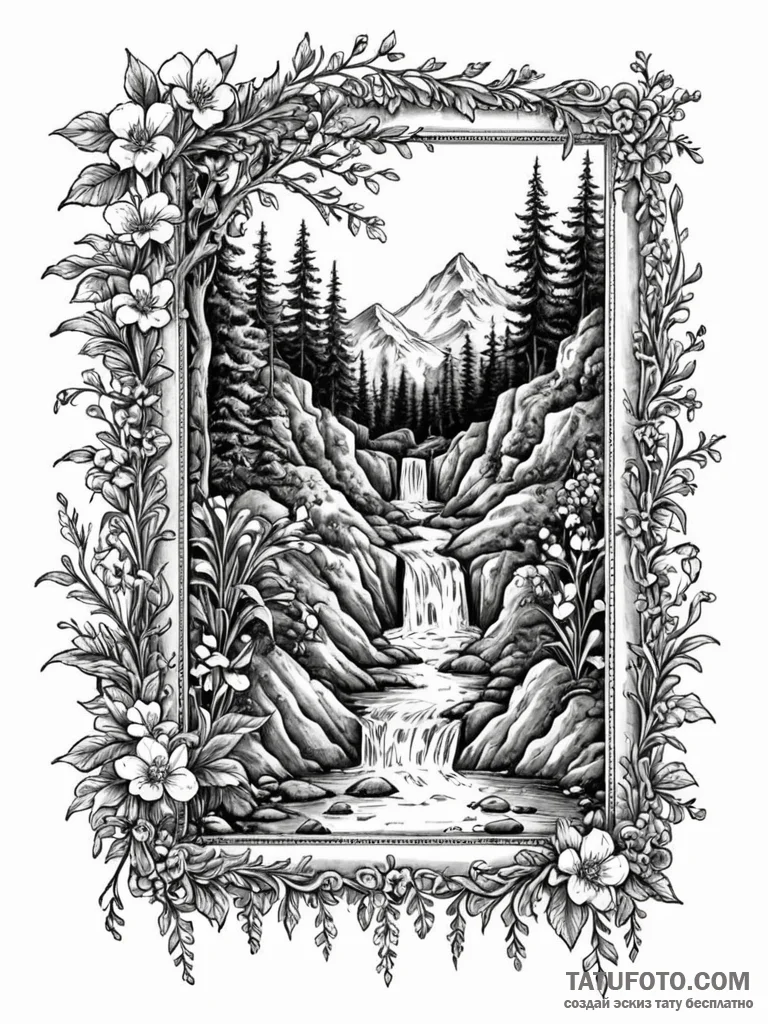 Tattoo sketch, empty frame, living art, an or... - эскиз тату (№1752360458_0, 12.07.2025 22:47) — Tatufoto.com