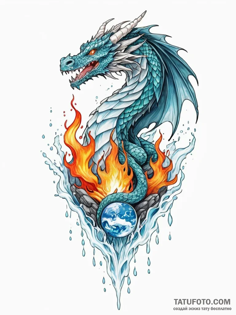 Tattoo sketch, elemental dragon scale, a sing... - эскиз тату (№1752360544_0, 12.07.2025 22:49) — Tatufoto.com