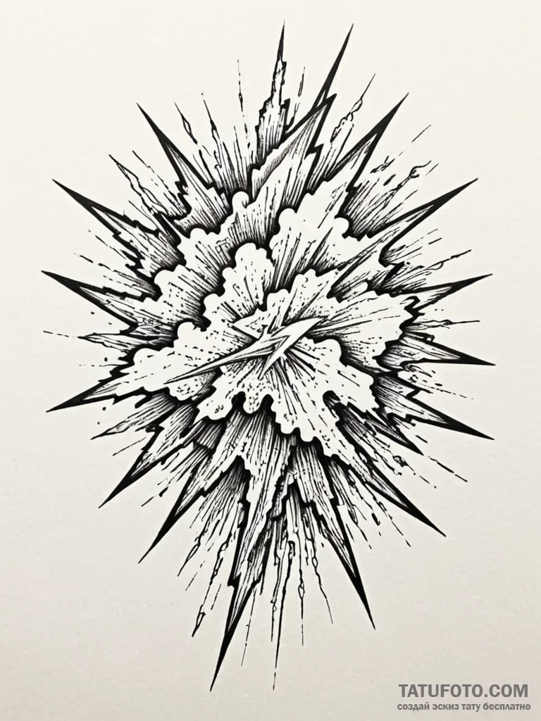 Tattoo sketch, electrifying cloud burst, a st... - эскиз тату (№1752361325_0, 12.07.2025 23:02) — Tatufoto.com
