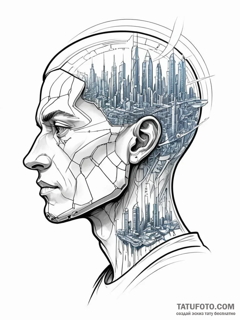 Tattoo sketch, envisioned future blueprint, a... - эскиз тату (№1752361498_0, 12.07.2025 23:04) — Tatufoto.com