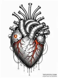 Tattoo sketch, fusion reactor heart, a styliz... - эскиз тату (№1752362012_0, 12.07.2025 23:13) — Tatufoto.com