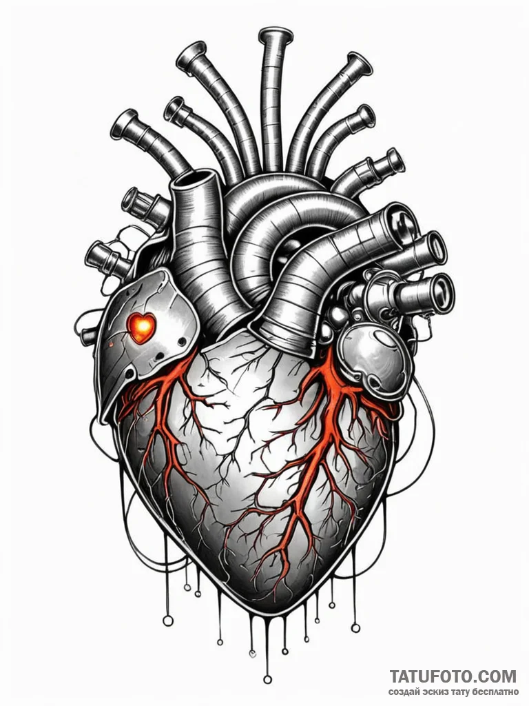 Tattoo sketch, fusion reactor heart, a styliz... - эскиз тату (№1752362012_0, 12.07.2025 23:13) — Tatufoto.com