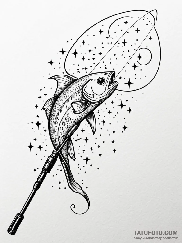 Tattoo sketch, futuristic fishing rod, a slee... - эскиз тату (№1752362459_0, 12.07.2025 23:20) — Tatufoto.com