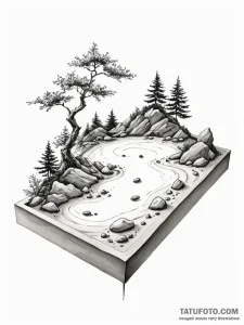 Tattoo sketch, floating zen garden, a tranqui... - эскиз тату (№1752362545_0, 12.07.2025 23:22) — Tatufoto.com