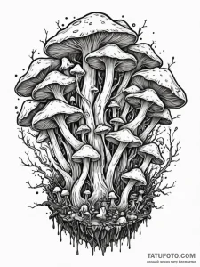 Tattoo sketch, fungal network portal, a clust... - эскиз тату (№1752362631_0, 12.07.2025 23:23) — Tatufoto.com