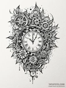 Tattoo sketch, fractured timepiece face, a cl... - эскиз тату (№1752362716_0, 12.07.2025 23:25) — Tatufoto.com