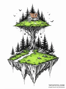 Tattoo sketch, floating island of memories, a... - эскиз тату (№1752363390_0, 12.07.2025 23:36) — Tatufoto.com